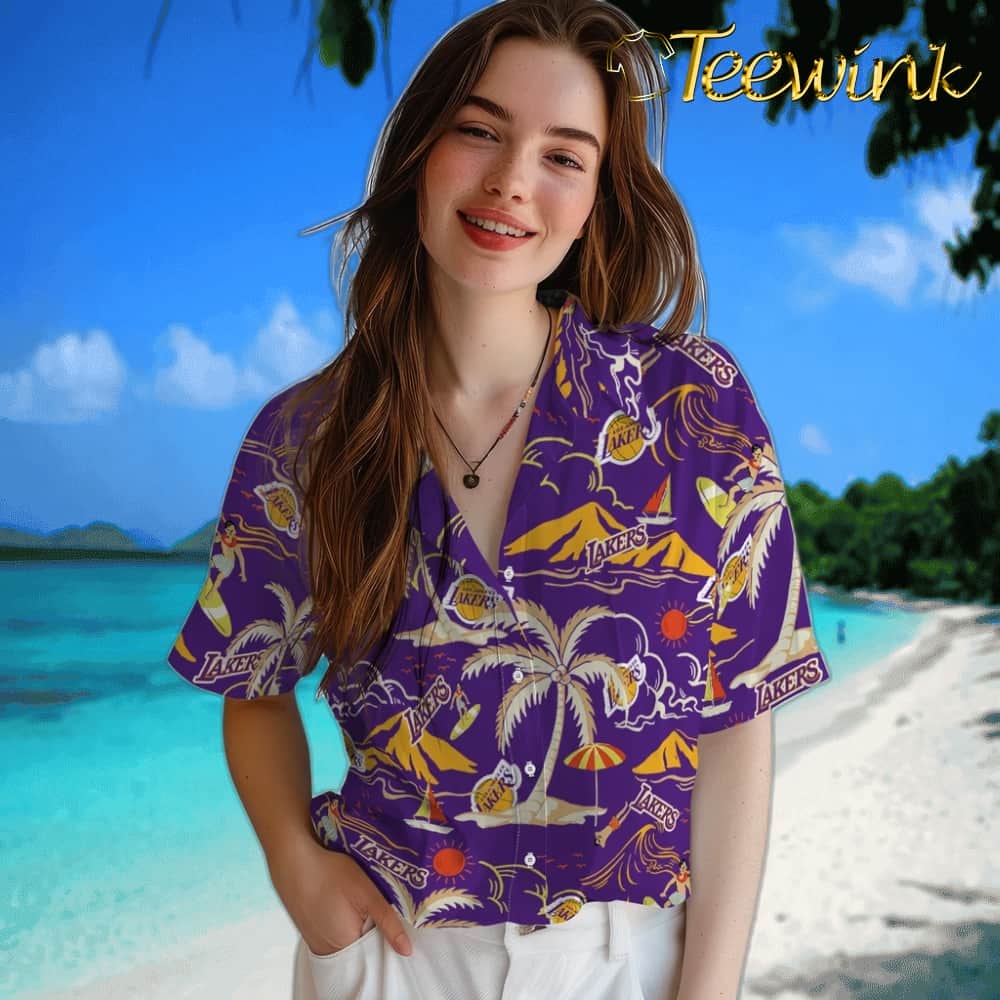 Palm Tree Island Los Angeles Lakers Hawaiian Shirt image 4 Palm Tree Island Los Angeles Lakers Hawaiian Shirt image 4