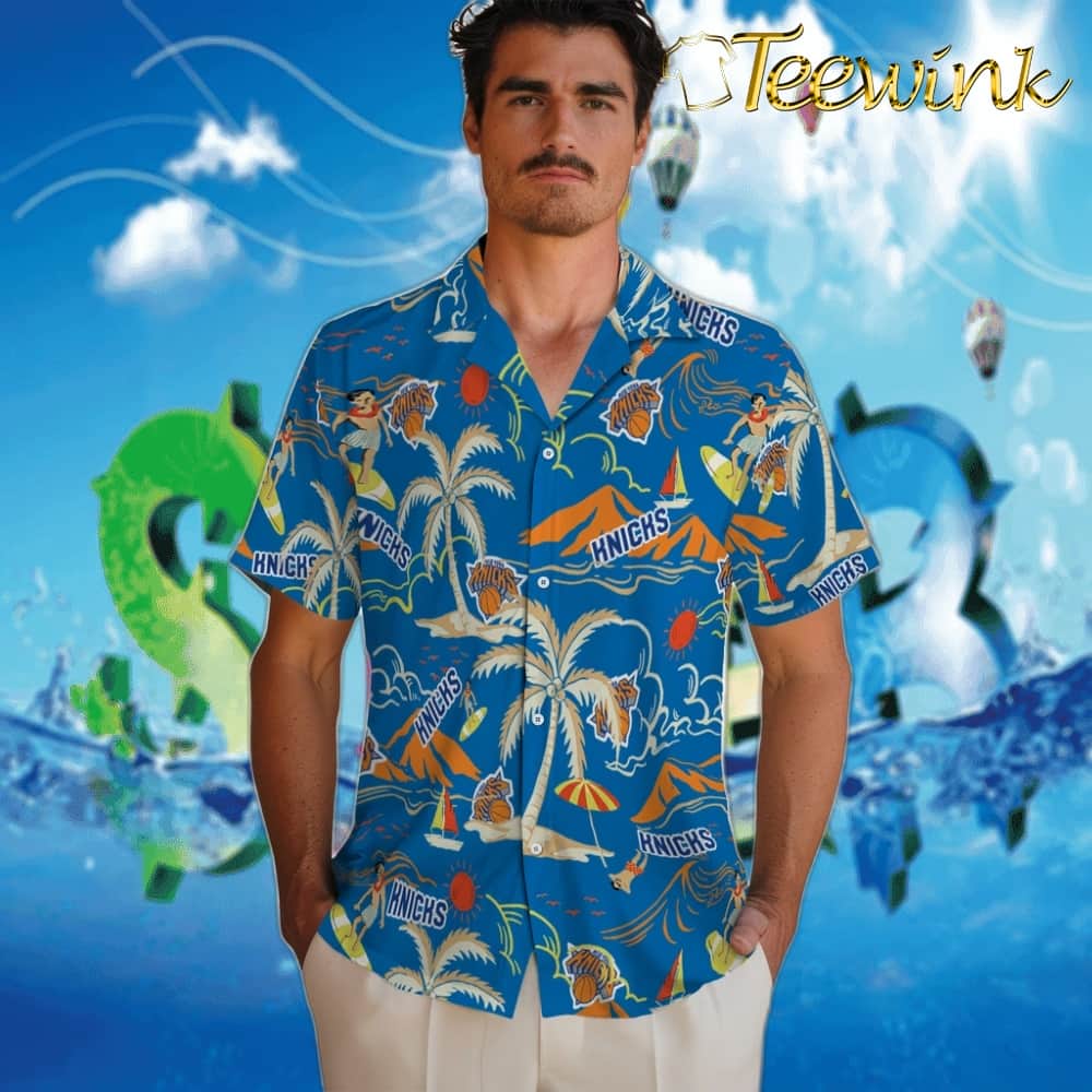Palm Tree Island New York Knicks Hawaiian Shirt image 2 Palm Tree Island New York Knicks Hawaiian Shirt image 2
