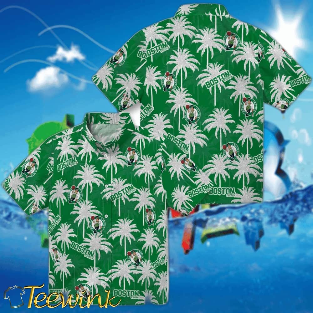 Palm Tree Motif Boston Celtics Hawaiian Shirt image 3 Palm Tree Motif Boston Celtics Hawaiian Shirt image 3