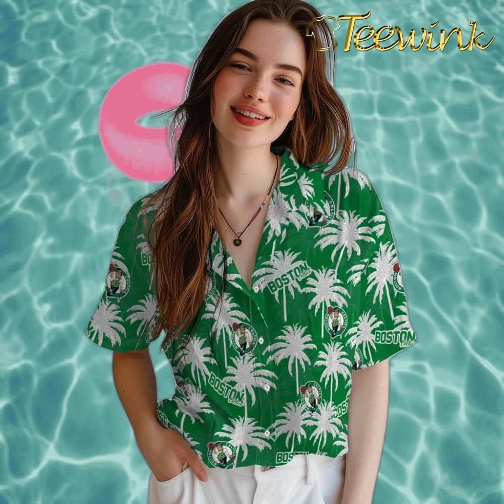 Palm Tree Motif Boston Celtics Hawaiian Shirt image 4 Palm Tree Motif Boston Celtics Hawaiian Shirt image 4