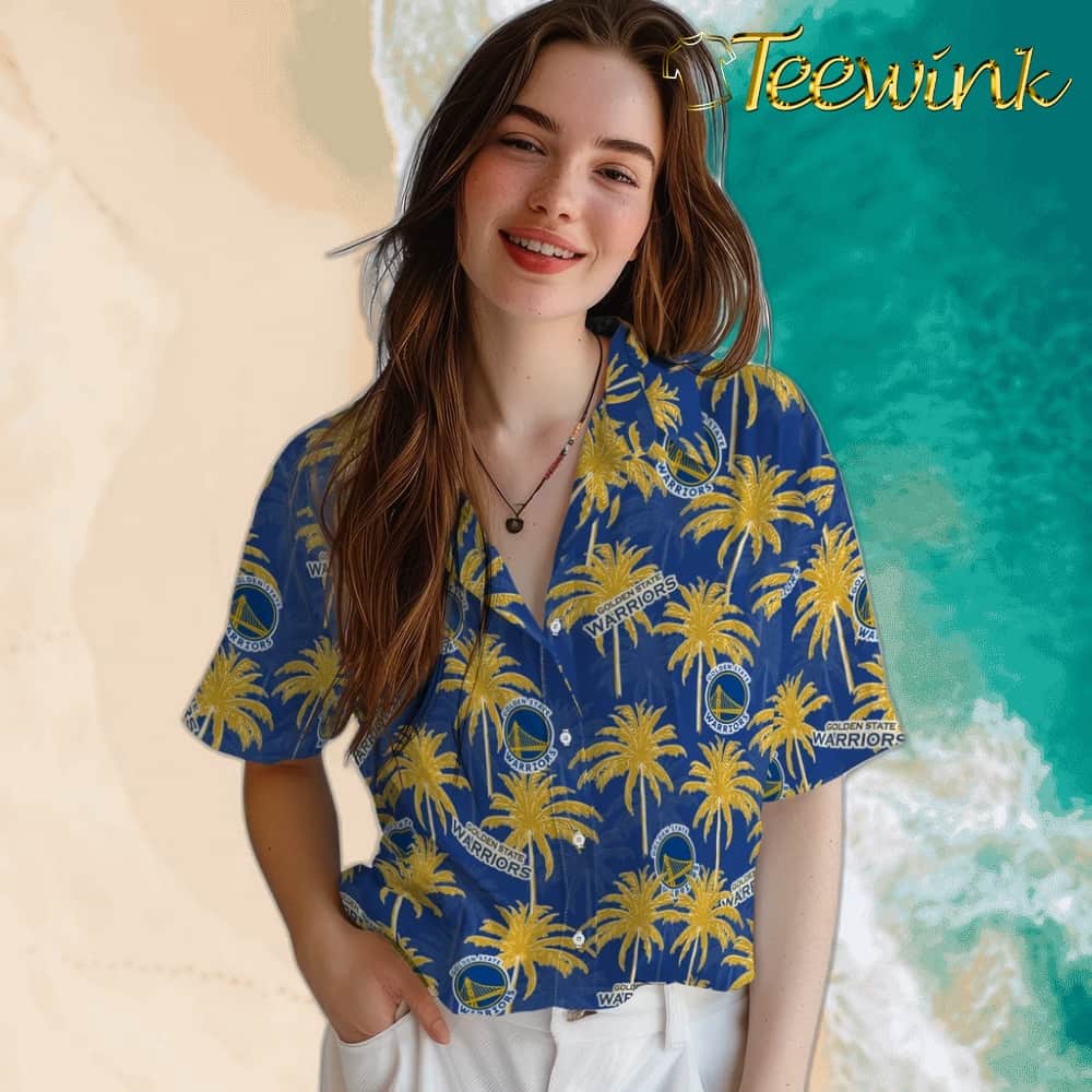 Palm Tree Motif Golden State Warriors Hawaiian Shirt image 4 Palm Tree Motif Golden State Warriors Hawaiian Shirt image 4