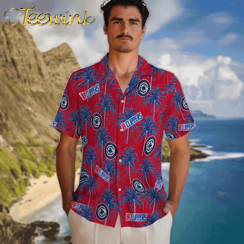 Palm Tree Motif Los Angeles Clippers Hawaiian Shirt image 2 Palm Tree Motif Los Angeles Clippers Hawaiian Shirt image 2