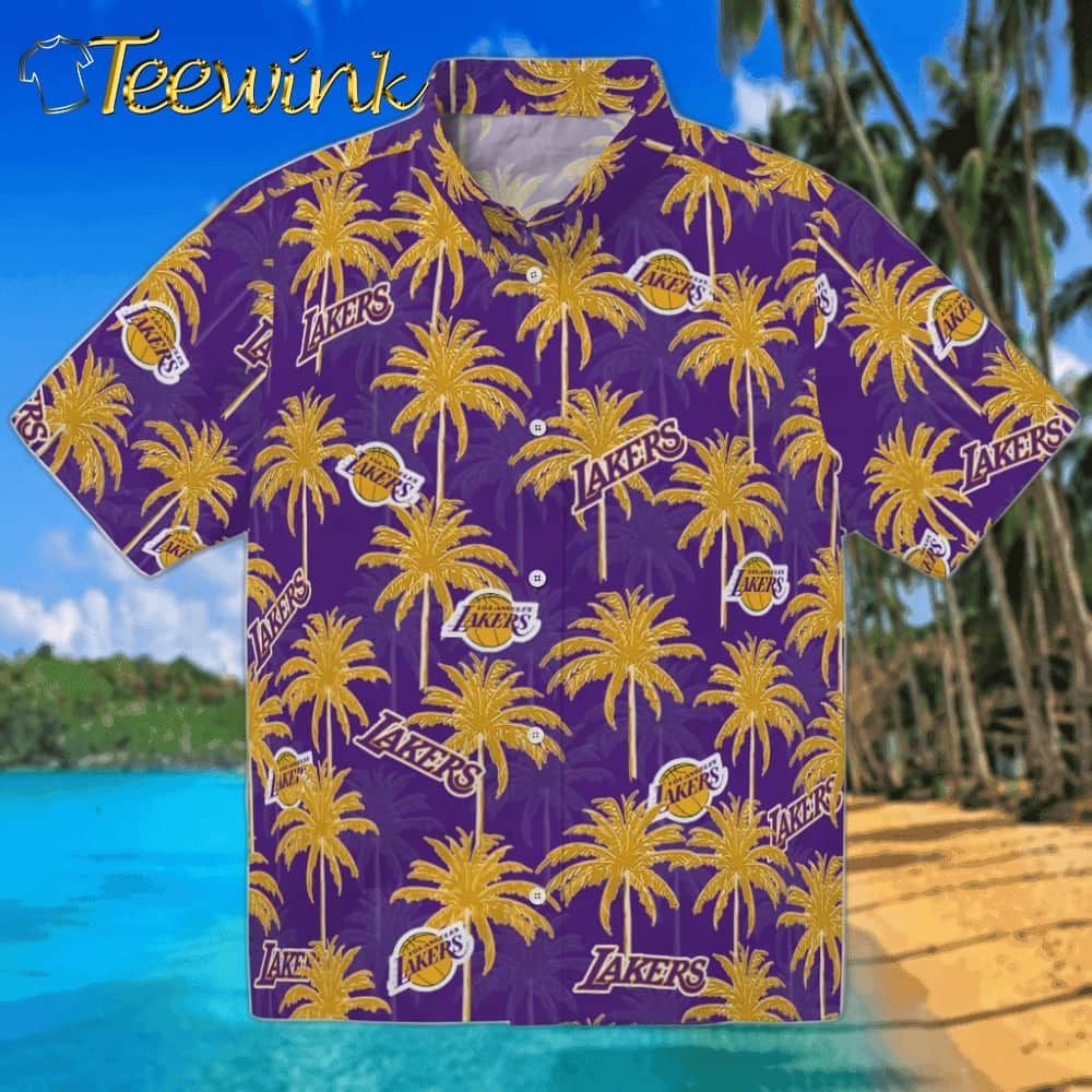 Palm Tree Motif Los Angeles Lakers Hawaiian Shirt