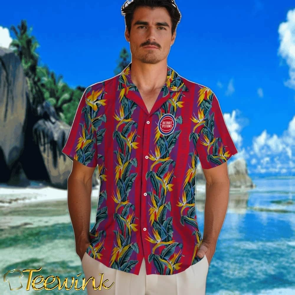 Paradise Vines Detroit Pistons Hawaiian Shirt image 2 Paradise Vines Detroit Pistons Hawaiian Shirt image 2