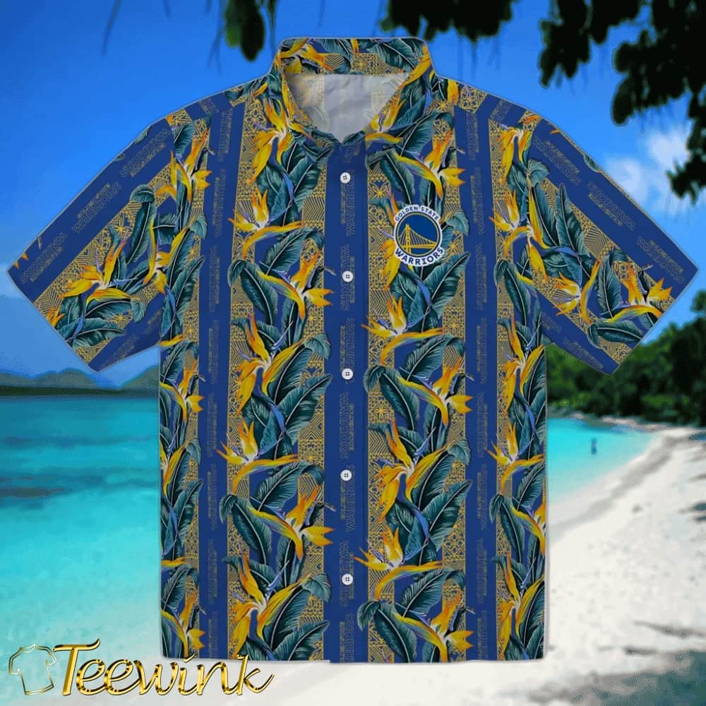 Palm Tree Motif Golden State Warriors Hawaiian Shirt Palm Tree Motif Golden State Warriors Hawaiian Shirt