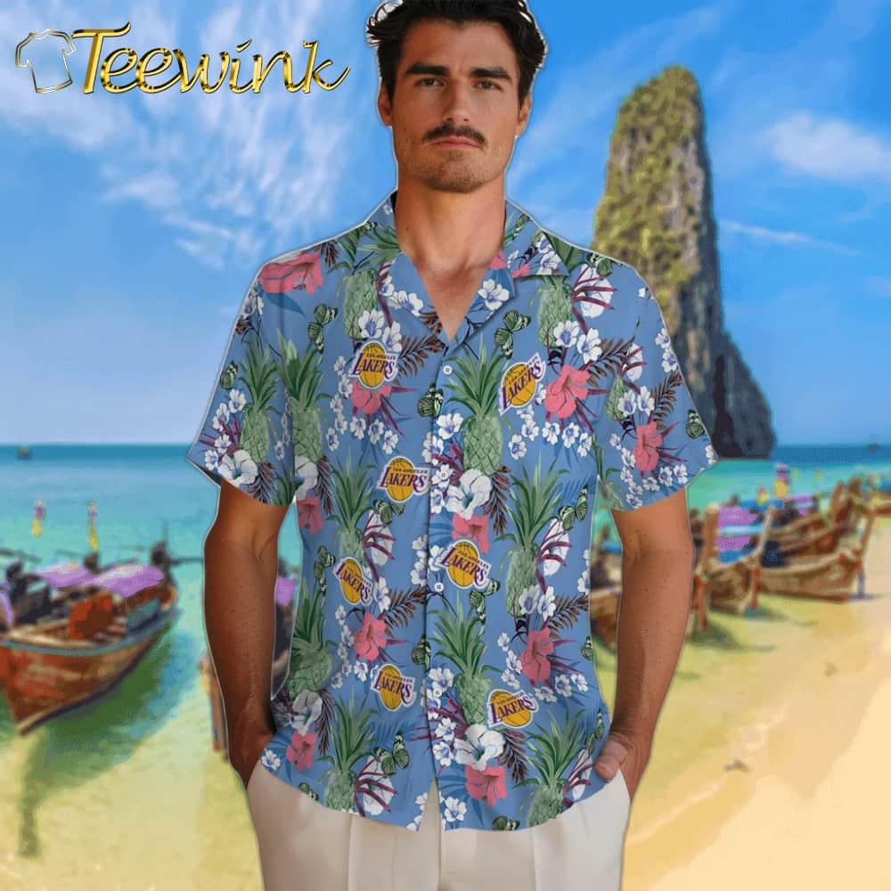 Pineapple Bouquet Los Angeles Lakers Hawaiian Shirt image 2 Pineapple Bouquet Los Angeles Lakers Hawaiian Shirt image 2