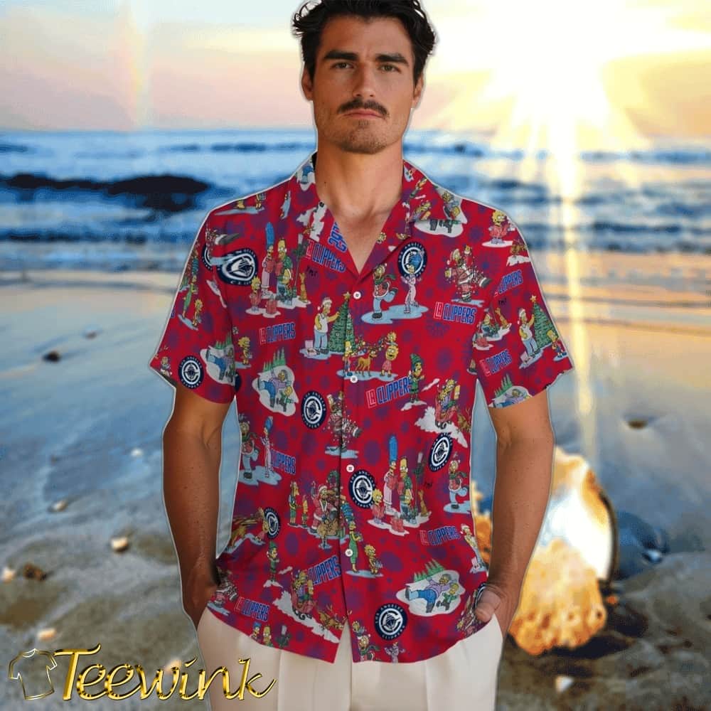 Simpsons Christmas Los Angeles Clippers Hawaiian Shirt image 2 Simpsons Christmas Los Angeles Clippers Hawaiian Shirt image 2