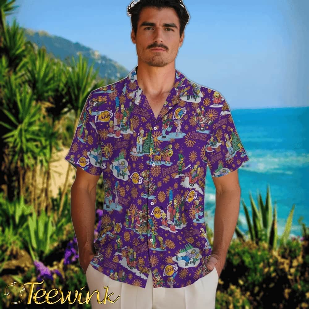 Simpsons Christmas Los Angeles Lakers Hawaiian Shirt image 2 Simpsons Christmas Los Angeles Lakers Hawaiian Shirt image 2