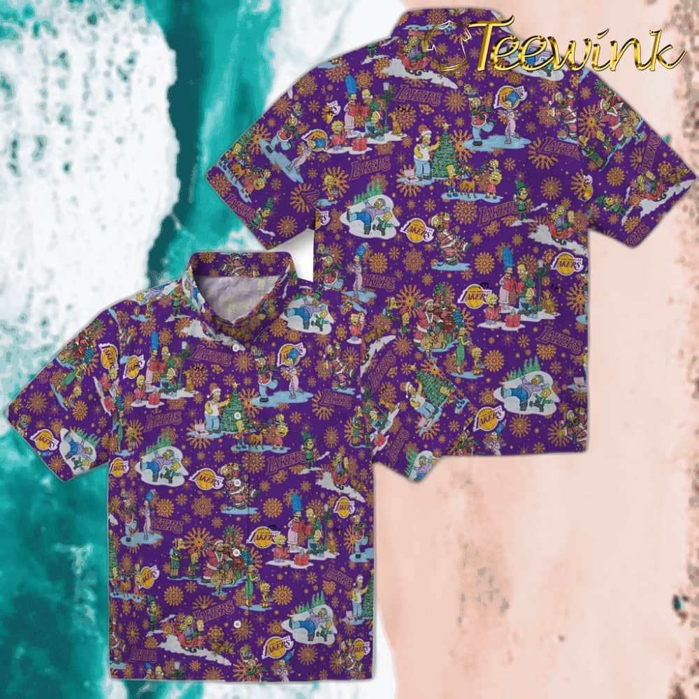 Simpsons Christmas Los Angeles Lakers Hawaiian Shirt image 3 Simpsons Christmas Los Angeles Lakers Hawaiian Shirt image 3