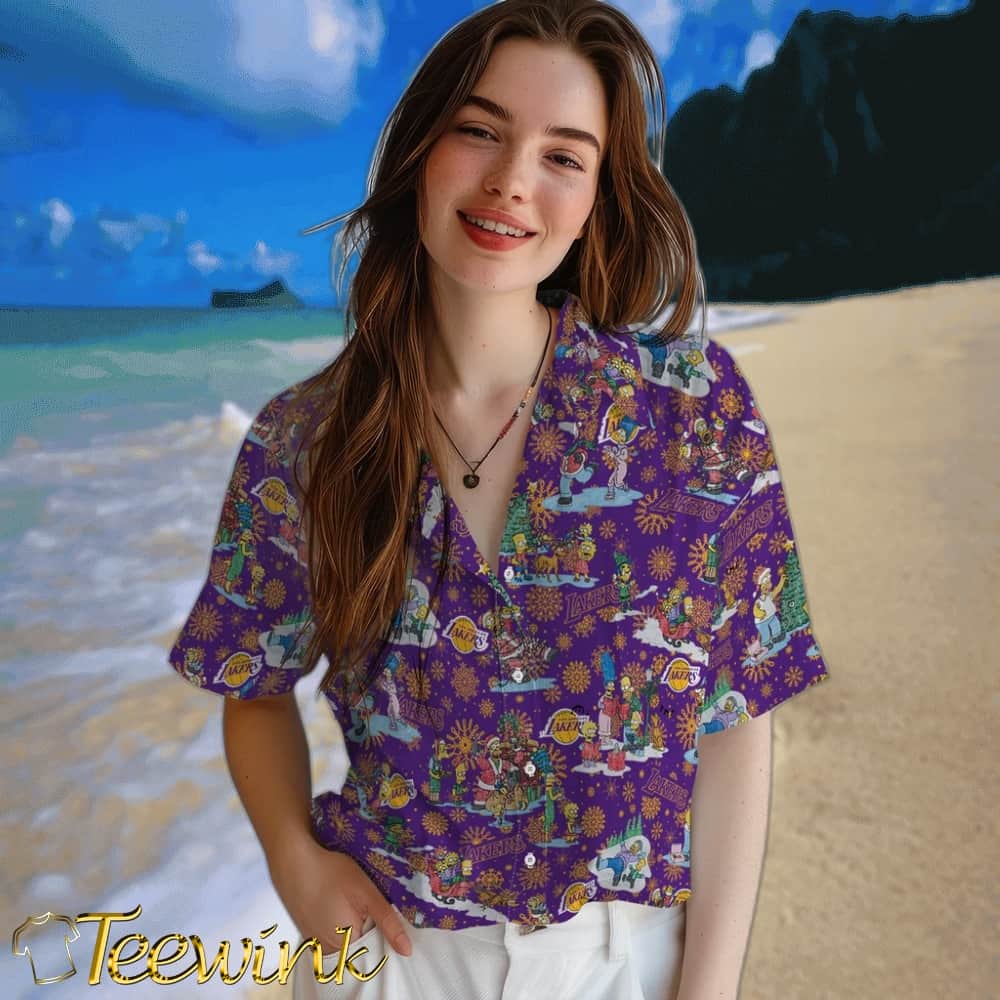 Simpsons Christmas Los Angeles Lakers Hawaiian Shirt image 4 Simpsons Christmas Los Angeles Lakers Hawaiian Shirt image 4