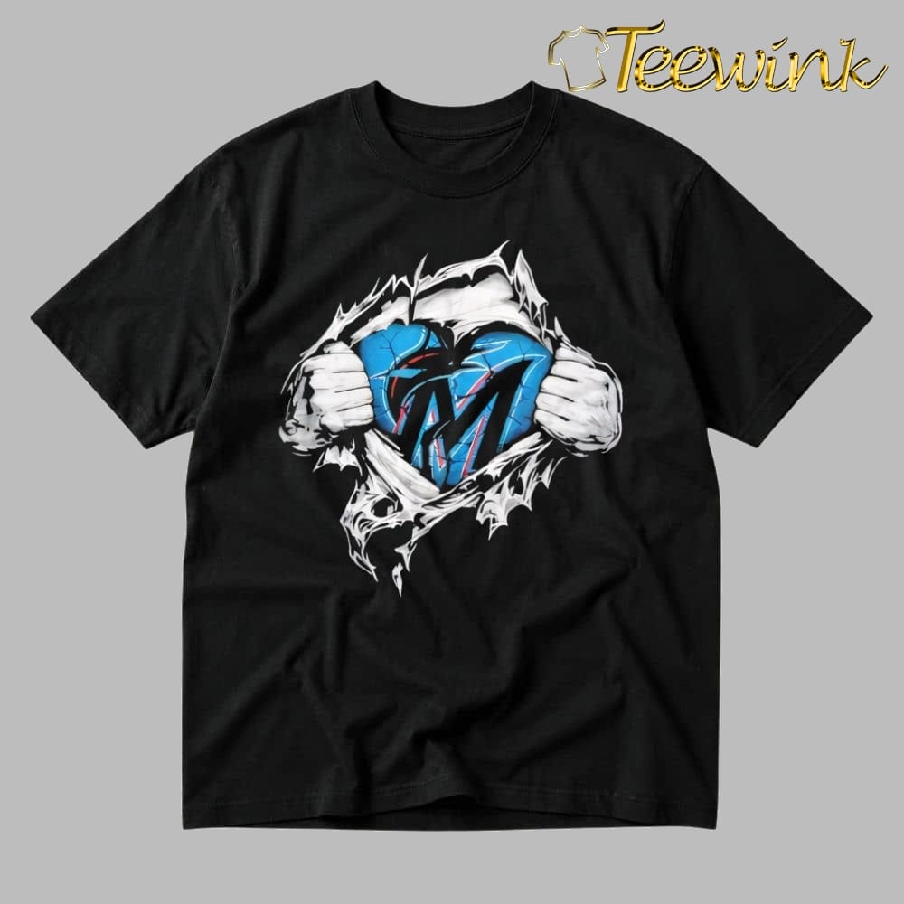 Super Man x Miami Marlins Inside Fans Heart shirt
