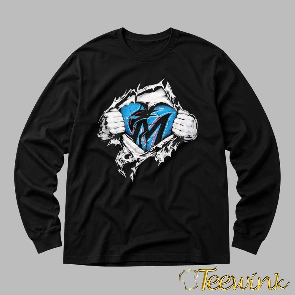 Super Man x Miami Marlins Inside Fans Heart shirt image 3 Super Man x Miami Marlins Inside Fans Heart shirt image 3