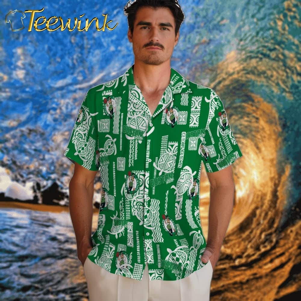 Turtle Lines Boston Celtics Hawaiian Shirt image 2 Turtle Lines Boston Celtics Hawaiian Shirt image 2