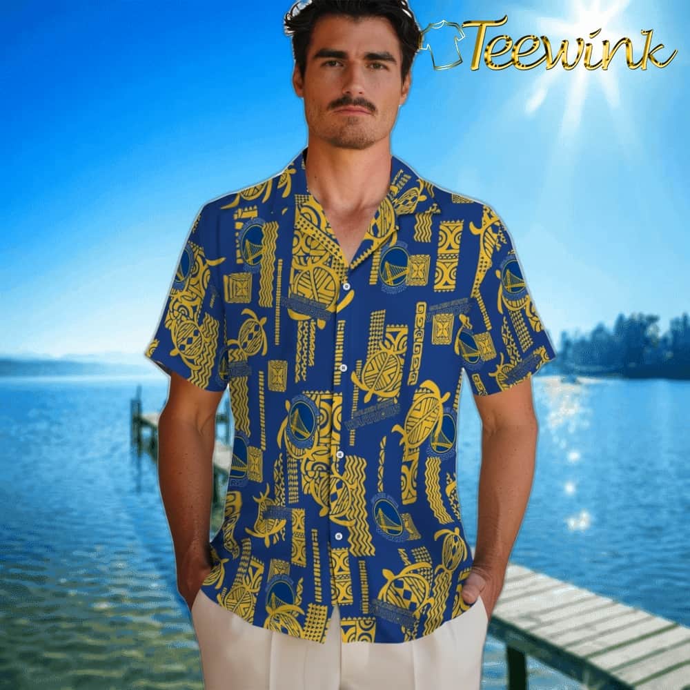 Turtle Lines Golden State Warriors Hawaiian Shirt image 2 Turtle Lines Golden State Warriors Hawaiian Shirt image 2