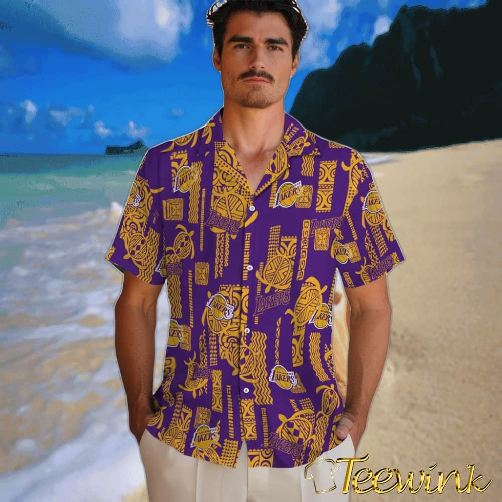 Turtle Lines Los Angeles Lakers Hawaiian Shirt image 2 Turtle Lines Los Angeles Lakers Hawaiian Shirt image 2