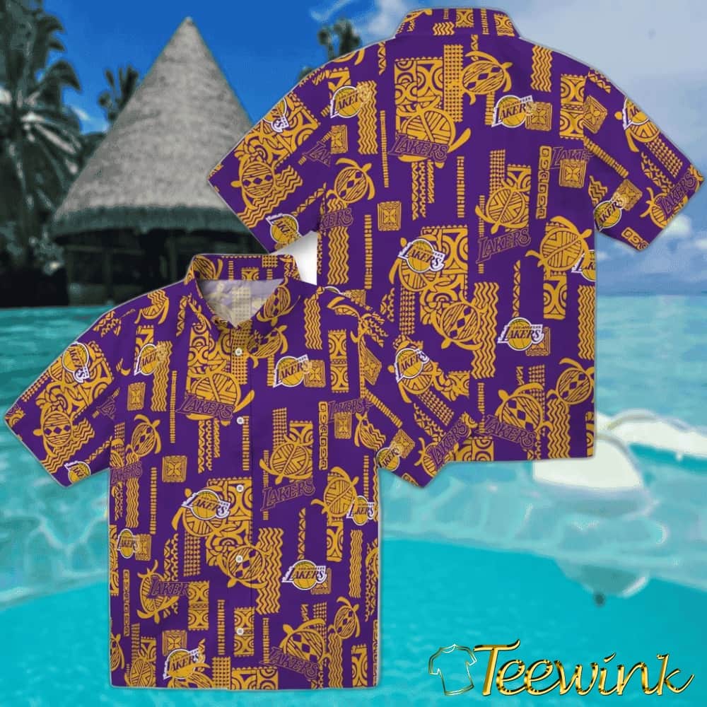 Turtle Lines Los Angeles Lakers Hawaiian Shirt image 3 Turtle Lines Los Angeles Lakers Hawaiian Shirt image 3
