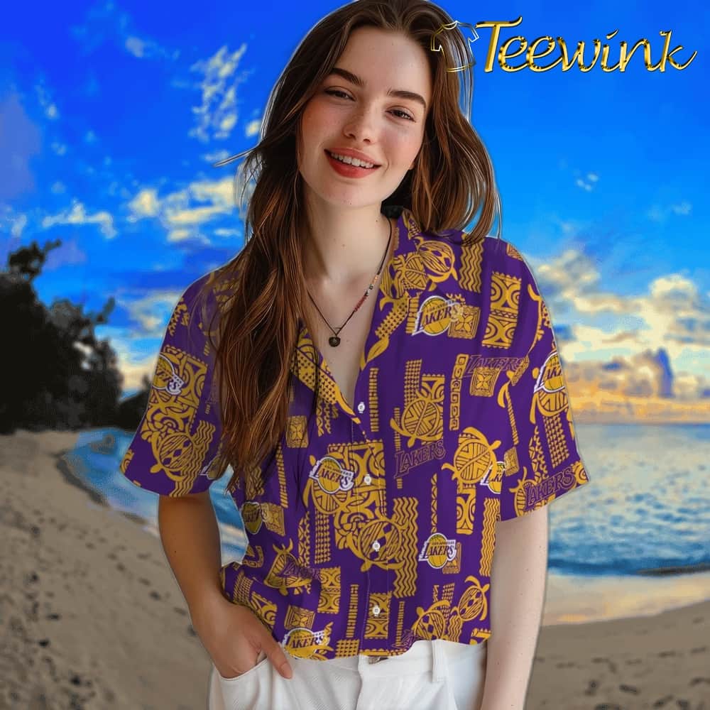 Turtle Lines Los Angeles Lakers Hawaiian Shirt image 4 Turtle Lines Los Angeles Lakers Hawaiian Shirt image 4