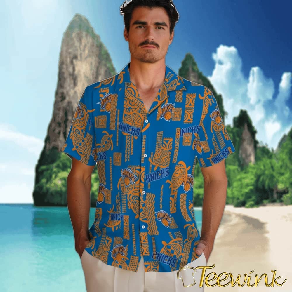 Turtle Lines New York Knicks Hawaiian Shirt image 2 Turtle Lines New York Knicks Hawaiian Shirt image 2