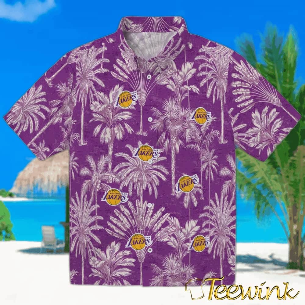 Wave Palm Los Angeles Lakers Hawaiian Shirt