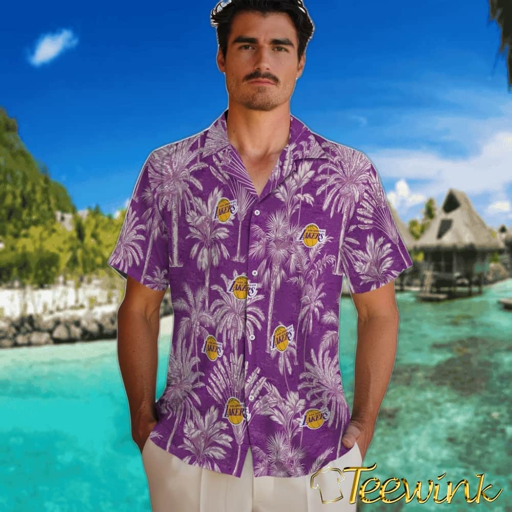 Vintage Palm Tree Los Angeles Lakers Hawaiian Shirt image 2 Vintage Palm Tree Los Angeles Lakers Hawaiian Shirt image 2