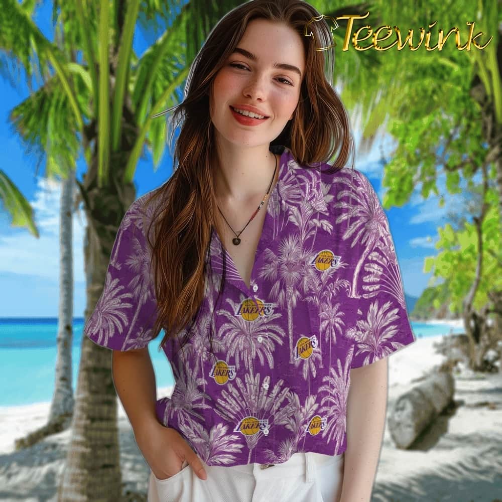 Vintage Palm Tree Los Angeles Lakers Hawaiian Shirt image 4 Vintage Palm Tree Los Angeles Lakers Hawaiian Shirt image 4