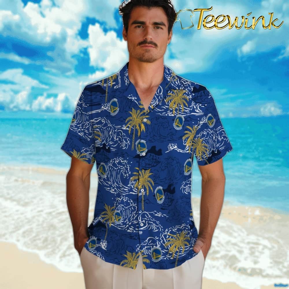 Wave Palm Golden State Warriors Hawaiian Shirt image 2 Wave Palm Golden State Warriors Hawaiian Shirt image 2