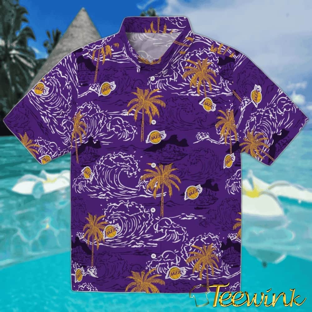 Wave Palm Los Angeles Lakers Hawaiian Shirt