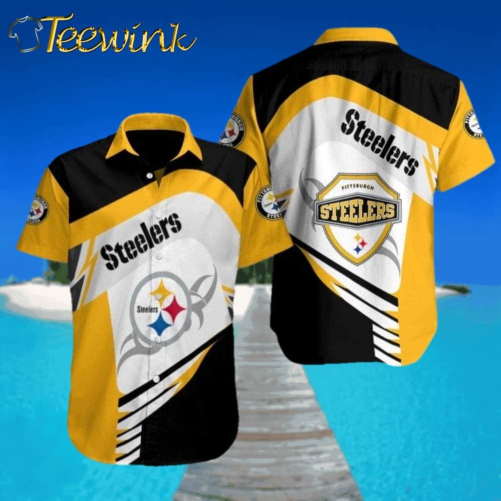 Black and Gold Boldness Pittsburgh Steelers Aloha Shirt with Sport Color-Block Design