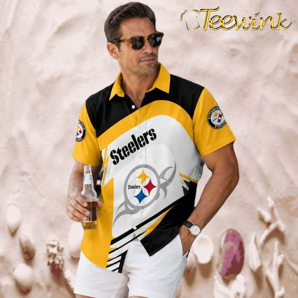Black and Gold Boldness Pittsburgh Steelers Aloha Shirt with Sport Color-Block Design image 2 Black and Gold Boldness Pittsburgh Steelers Aloha Shirt with Sport Color-Block Design image 2