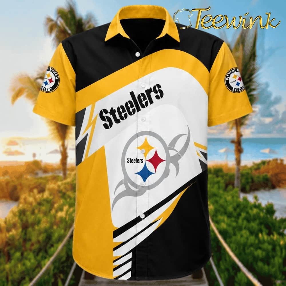 Black and Gold Boldness Pittsburgh Steelers Aloha Shirt with Sport Color-Block Design image 3 Black and Gold Boldness Pittsburgh Steelers Aloha Shirt with Sport Color-Block Design image 3