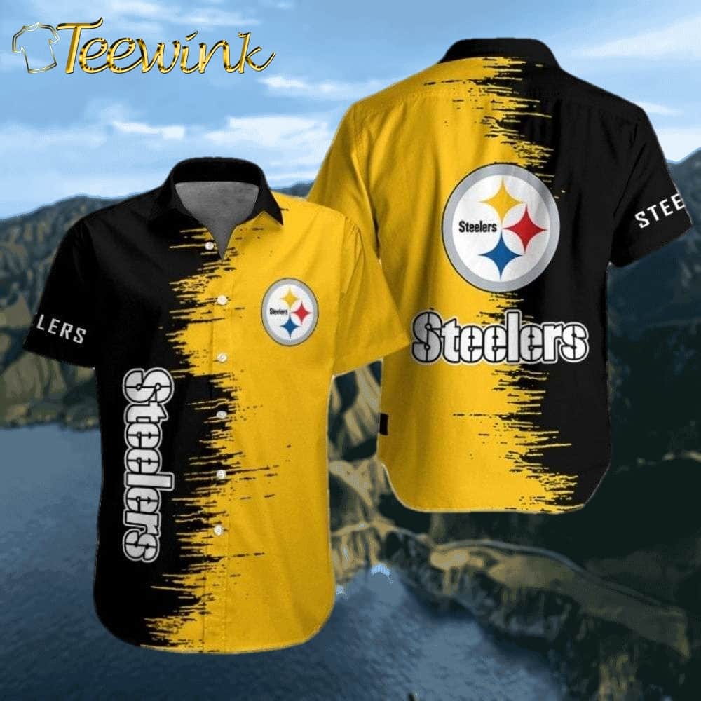 Black and Yellow Brush Stroke Artistic Pittsburgh Steelers Aloha Shirt