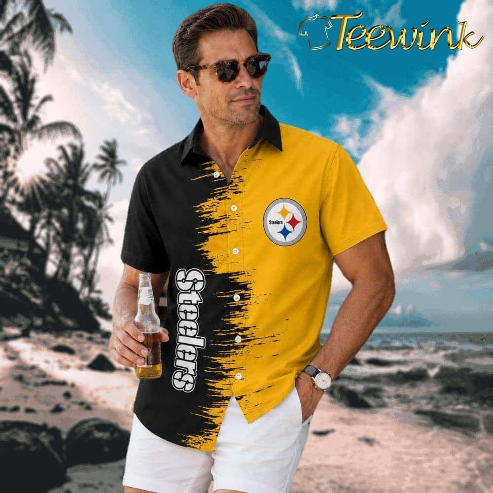 Black and Yellow Brush Stroke Artistic Pittsburgh Steelers Aloha Shirt image 2 Black and Yellow Brush Stroke Artistic Pittsburgh Steelers Aloha Shirt image 2