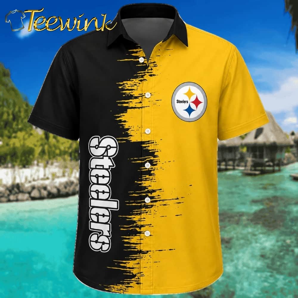 Black and Yellow Brush Stroke Artistic Pittsburgh Steelers Aloha Shirt image 3 Black and Yellow Brush Stroke Artistic Pittsburgh Steelers Aloha Shirt image 3