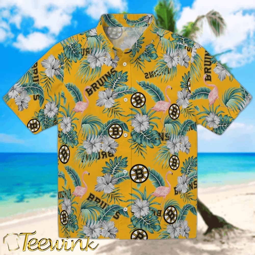 Boston Bruins Hawaiian Shirt – Flamingo and Hibiscus