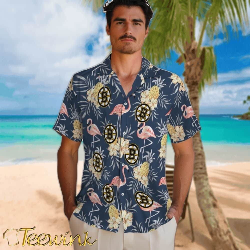 Boston Bruins Hawaiian Shirt – Flamingo Hibiscus image 2 Boston Bruins Hawaiian Shirt – Flamingo Hibiscus image 2