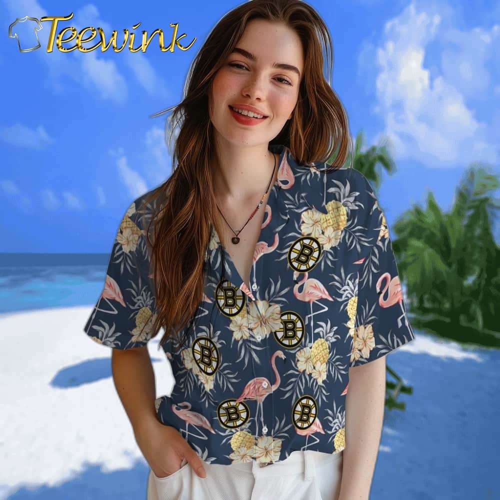 Boston Bruins Hawaiian Shirt – Flamingo Hibiscus image 4 Boston Bruins Hawaiian Shirt – Flamingo Hibiscus image 4