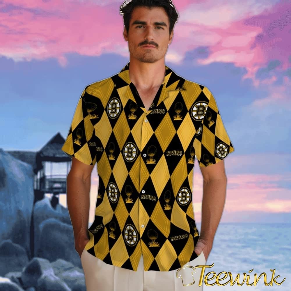 Boston Bruins Hawaiian Shirt – Golfing Plaid image 2 Boston Bruins Hawaiian Shirt – Golfing Plaid image 2