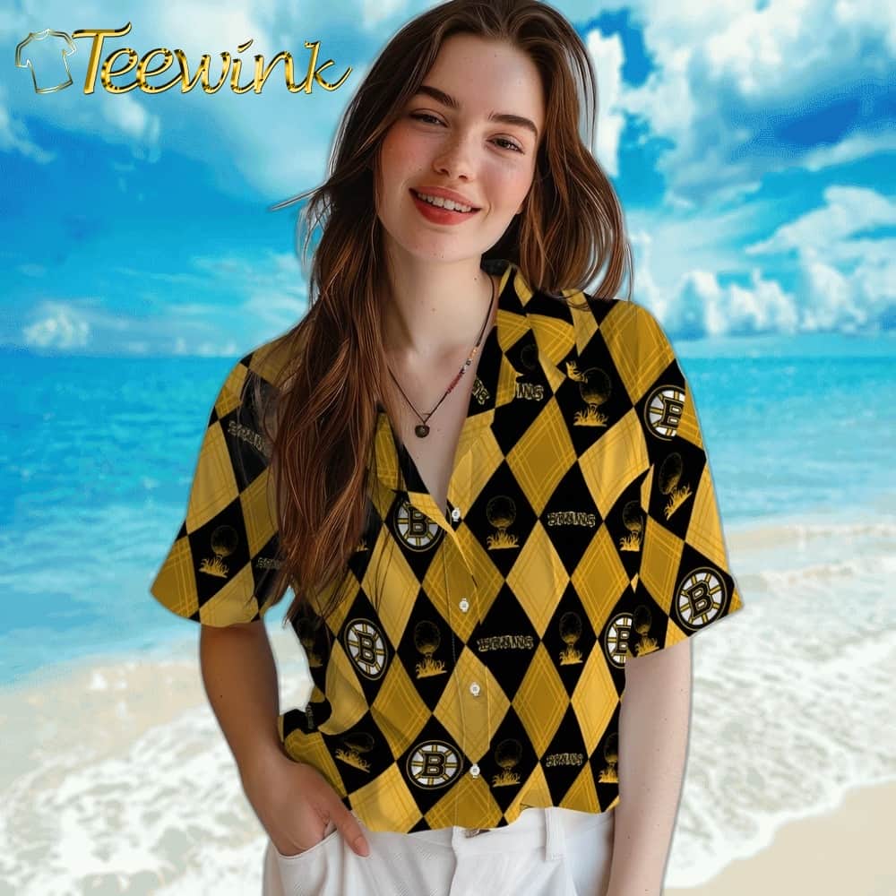 Boston Bruins Hawaiian Shirt – Golfing Plaid image 4 Boston Bruins Hawaiian Shirt – Golfing Plaid image 4