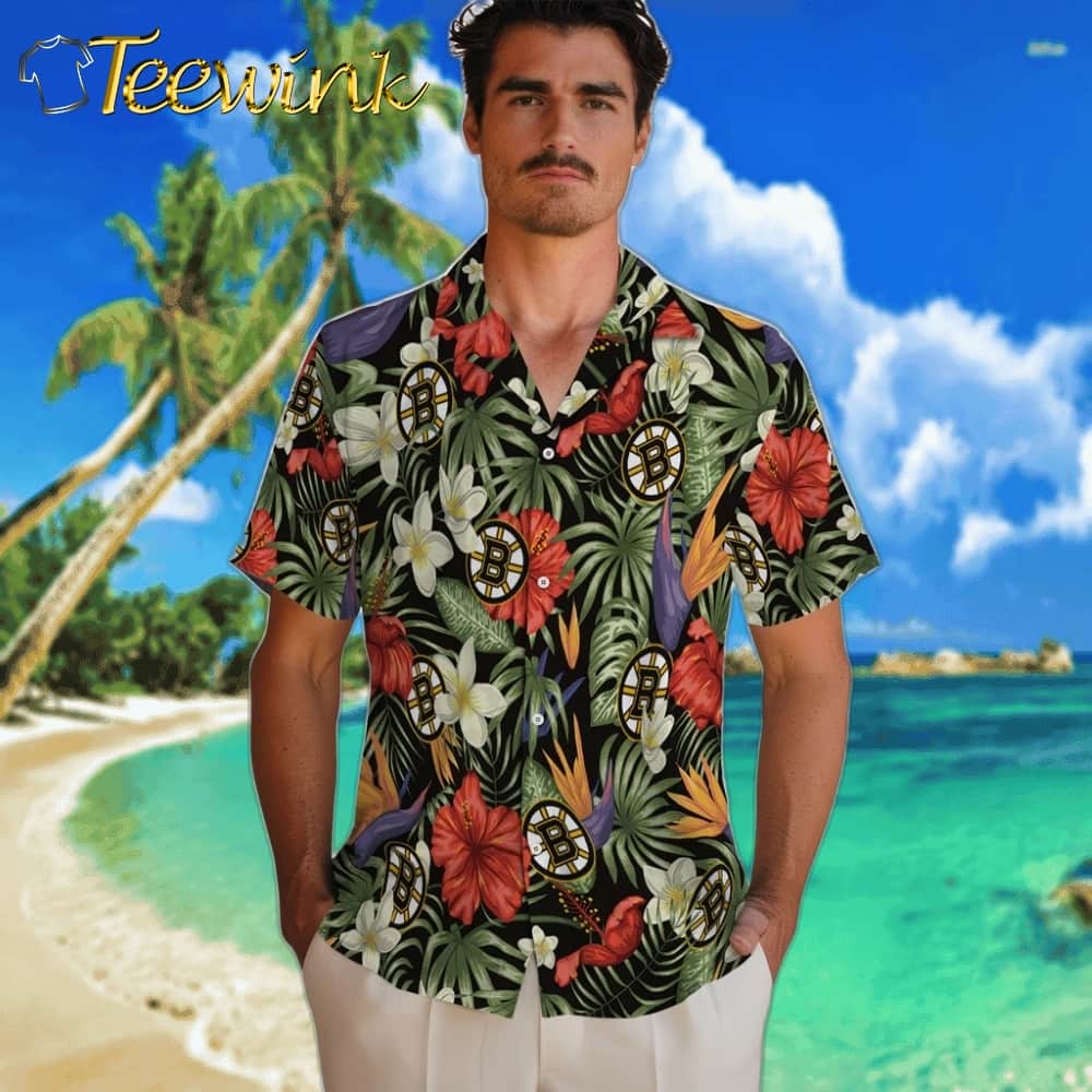 Boston Bruins Hawaiian Shirt – Hawaii Floral Hibiscus image 2 Boston Bruins Hawaiian Shirt – Hawaii Floral Hibiscus image 2