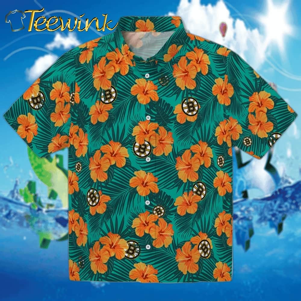 Boston Bruins Hawaiian Shirt – Hibiscus and Palm Leaves