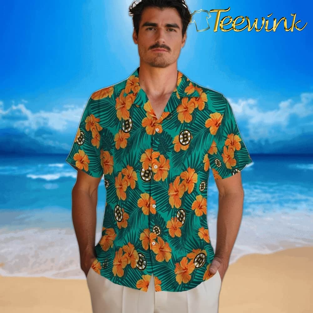 Boston Bruins Hawaiian Shirt – Hibiscus and Palm Leaves image 2 Boston Bruins Hawaiian Shirt – Hibiscus and Palm Leaves image 2
