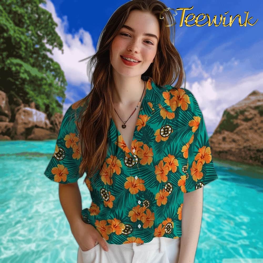 Boston Bruins Hawaiian Shirt – Hibiscus and Palm Leaves image 4 Boston Bruins Hawaiian Shirt – Hibiscus and Palm Leaves image 4