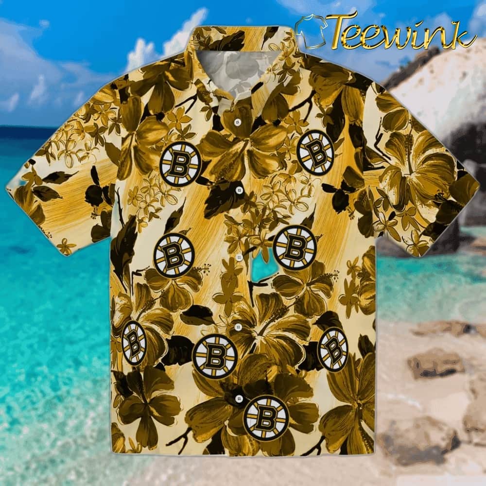 Boston Bruins Hawaiian Shirt – Hibiscus Arrangement