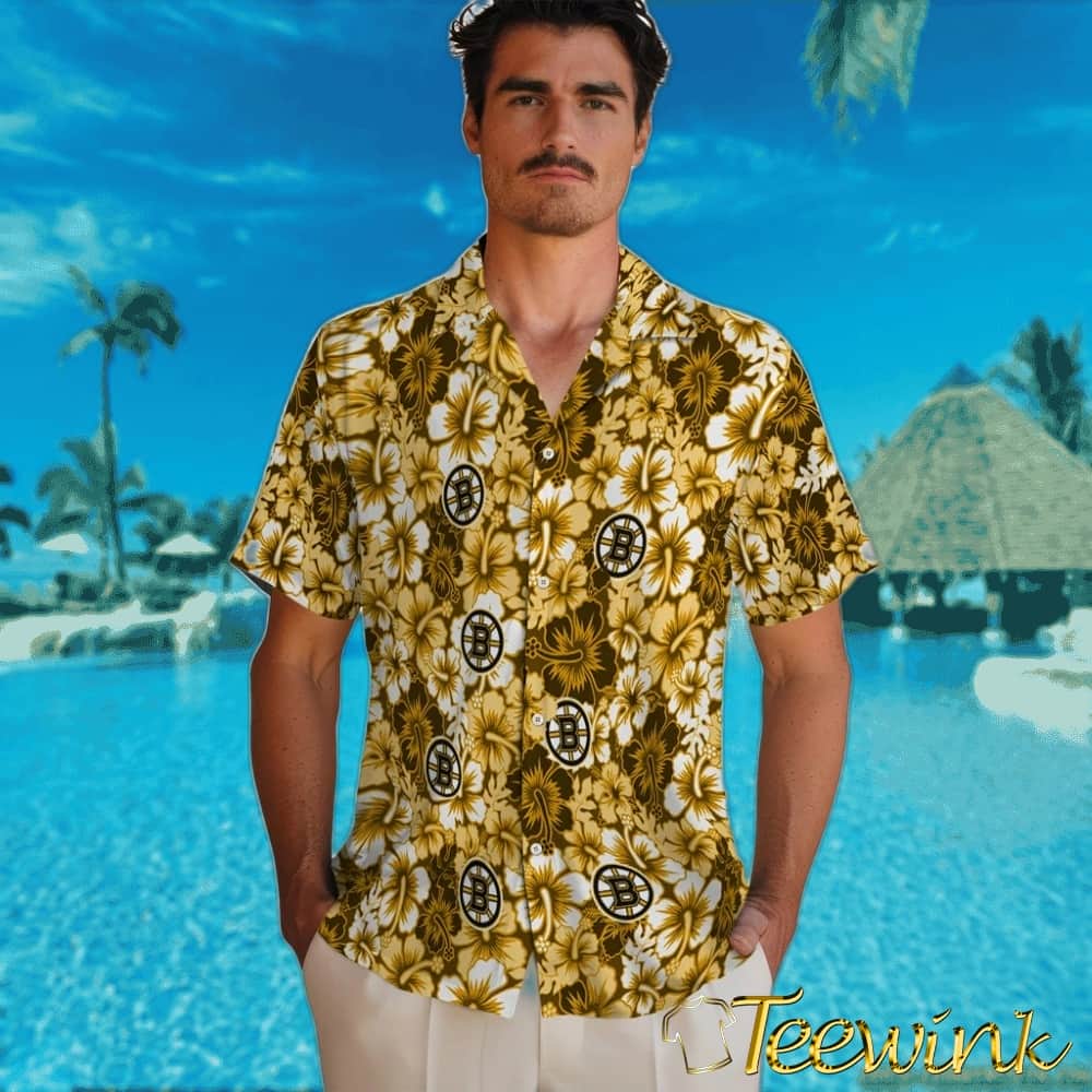 Boston Bruins Hawaiian Shirt – Hibiscus Blooms image 2 Boston Bruins Hawaiian Shirt – Hibiscus Blooms image 2