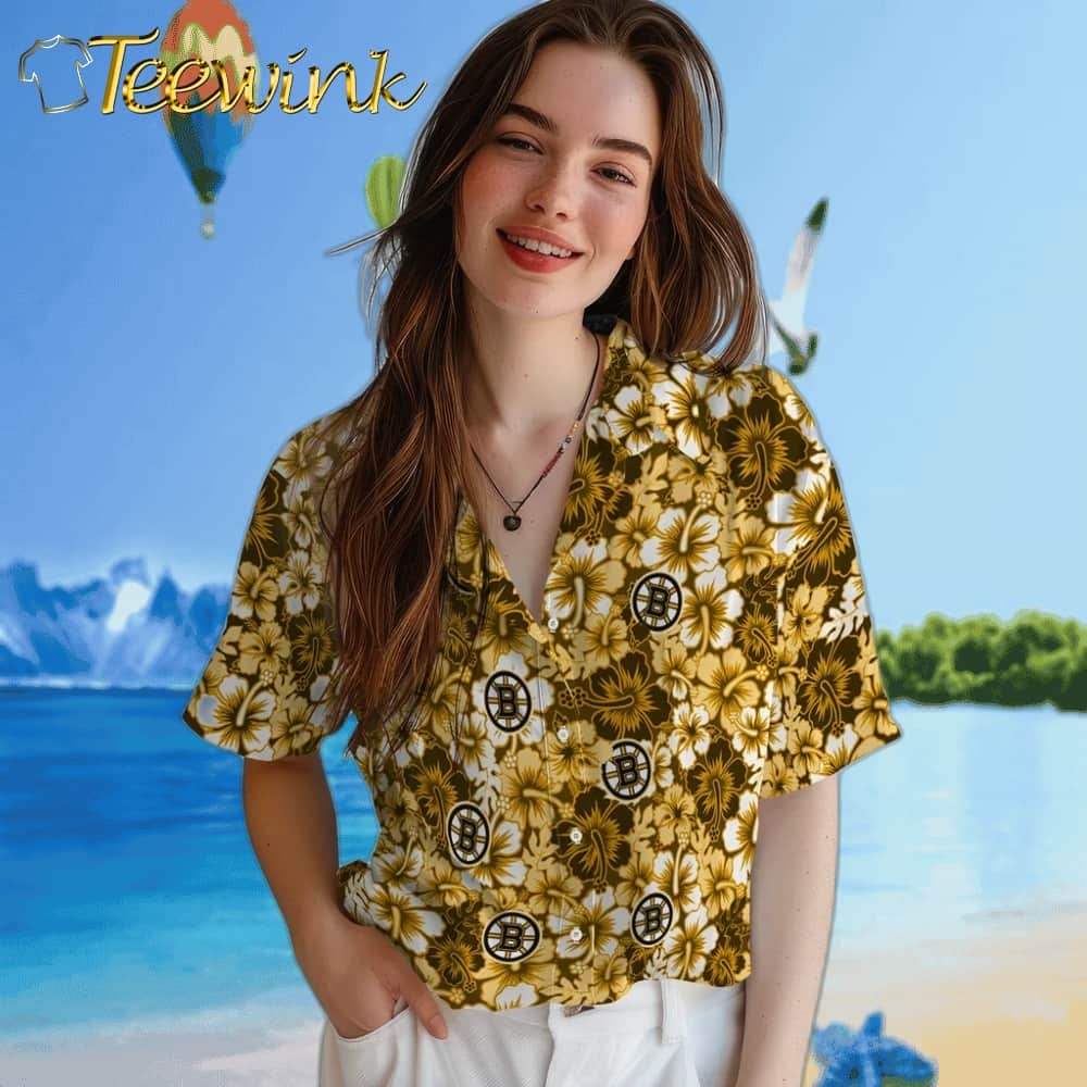 Boston Bruins Hawaiian Shirt – Hibiscus Blooms image 4 Boston Bruins Hawaiian Shirt – Hibiscus Blooms image 4