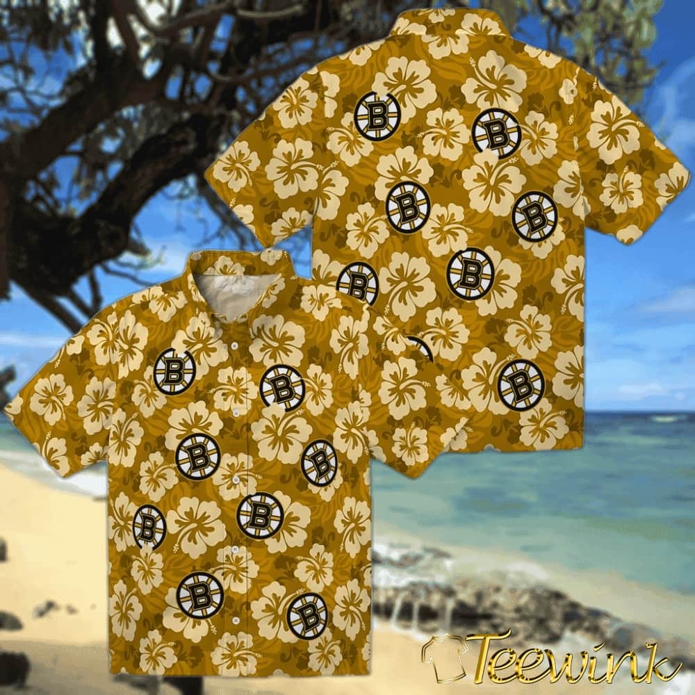 Boston Bruins Hawaiian Shirt – Hibiscus Cluster image 3 Boston Bruins Hawaiian Shirt – Hibiscus Cluster image 3