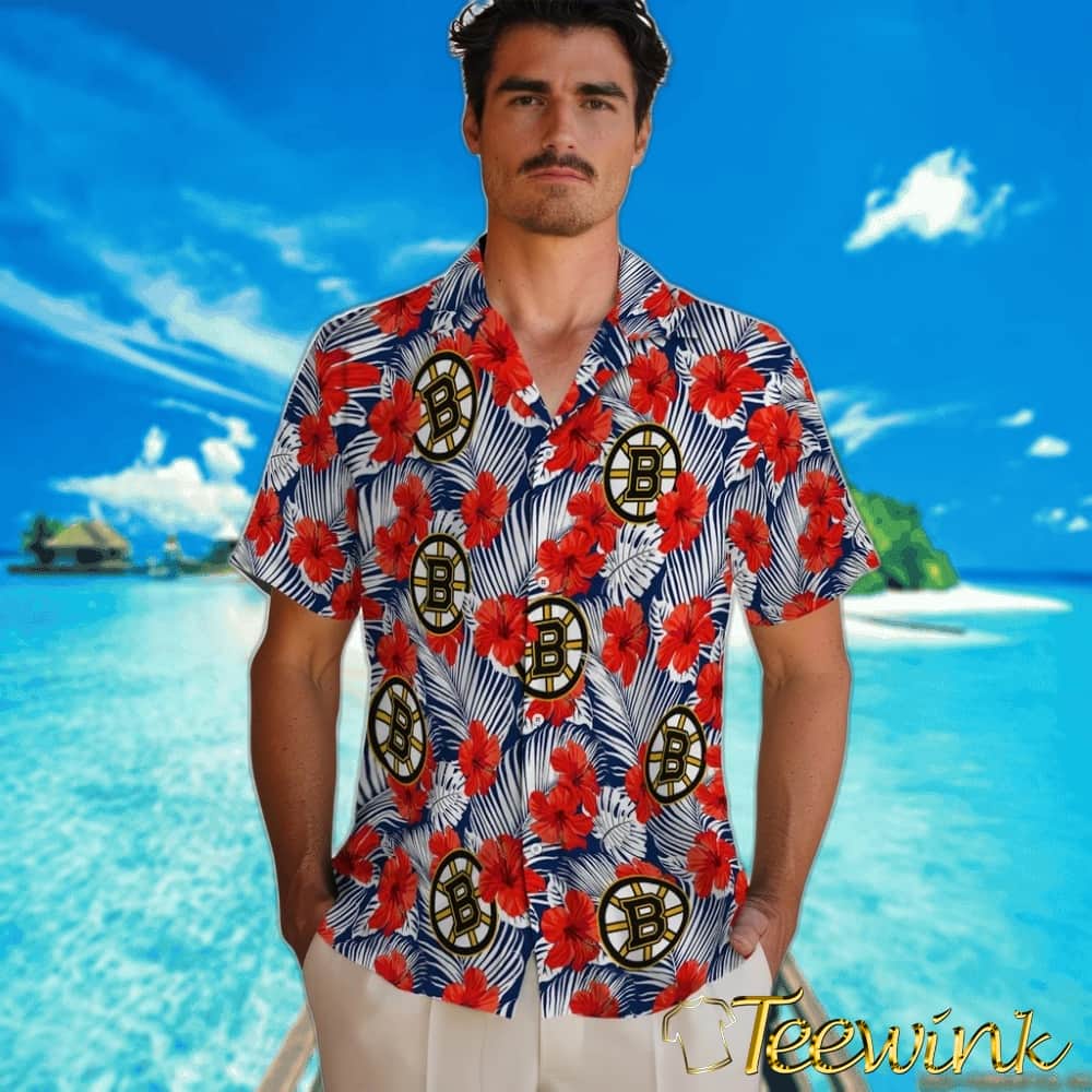 Boston Bruins Hawaiian Shirt – Hibiscus Fiesta image 2 Boston Bruins Hawaiian Shirt – Hibiscus Fiesta image 2