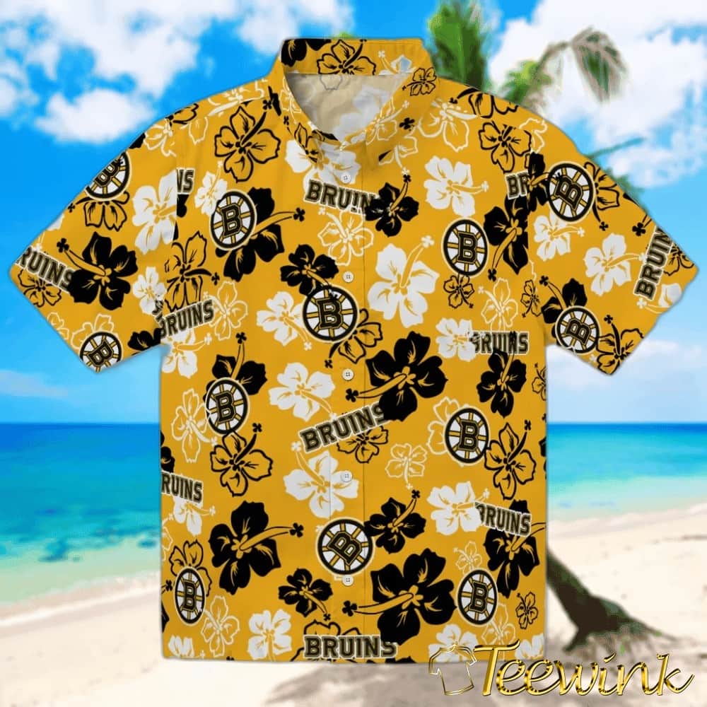 Boston Bruins Hawaiian Shirt – Hibiscus Flower Design