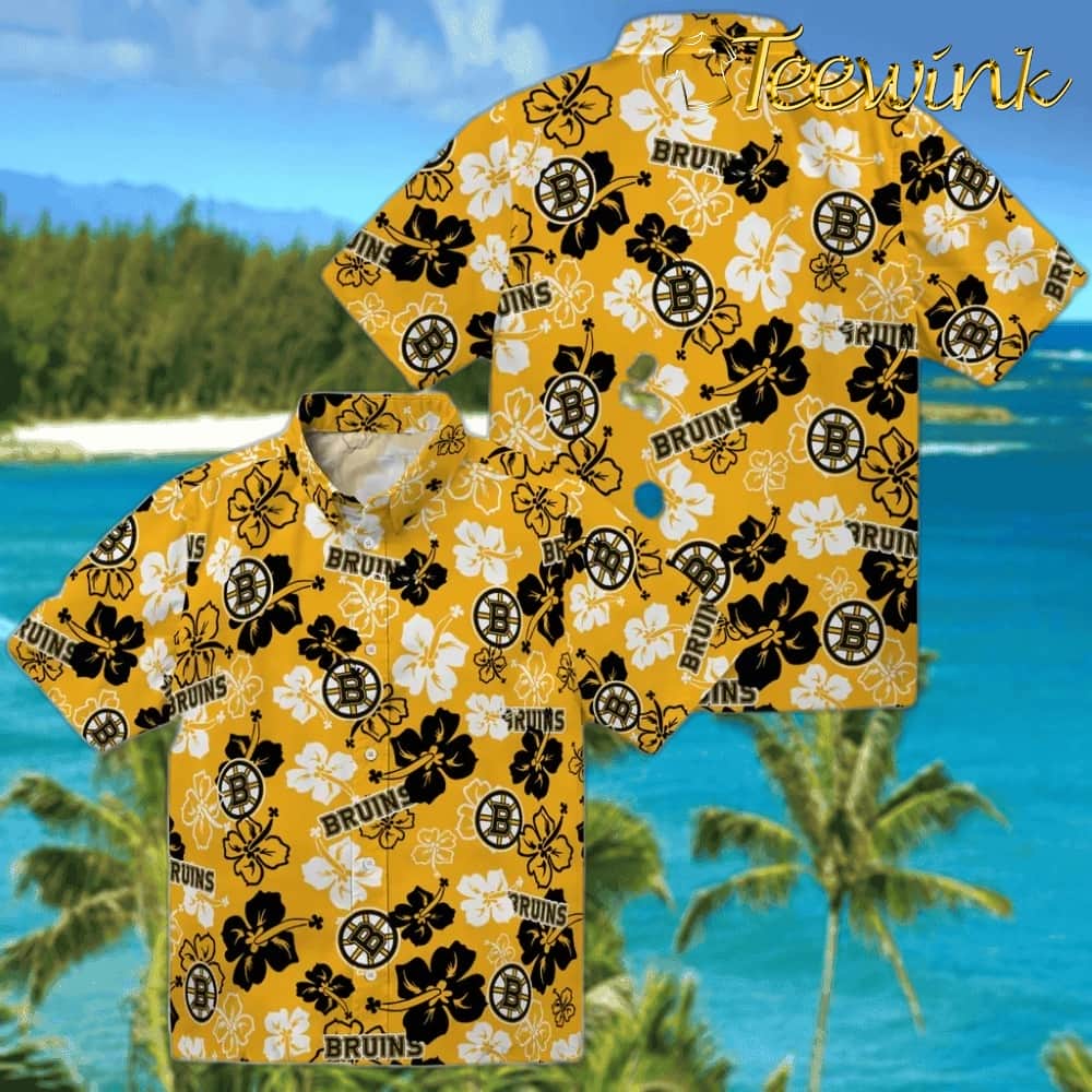Boston Bruins Hawaiian Shirt – Hibiscus Flower Design image 3 Boston Bruins Hawaiian Shirt – Hibiscus Flower Design image 3