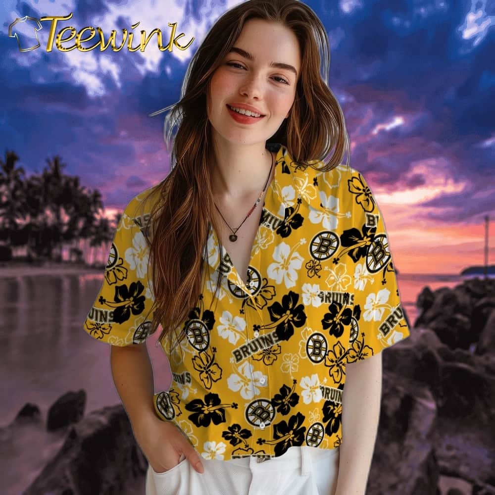 Boston Bruins Hawaiian Shirt – Hibiscus Flower Design image 4 Boston Bruins Hawaiian Shirt – Hibiscus Flower Design image 4